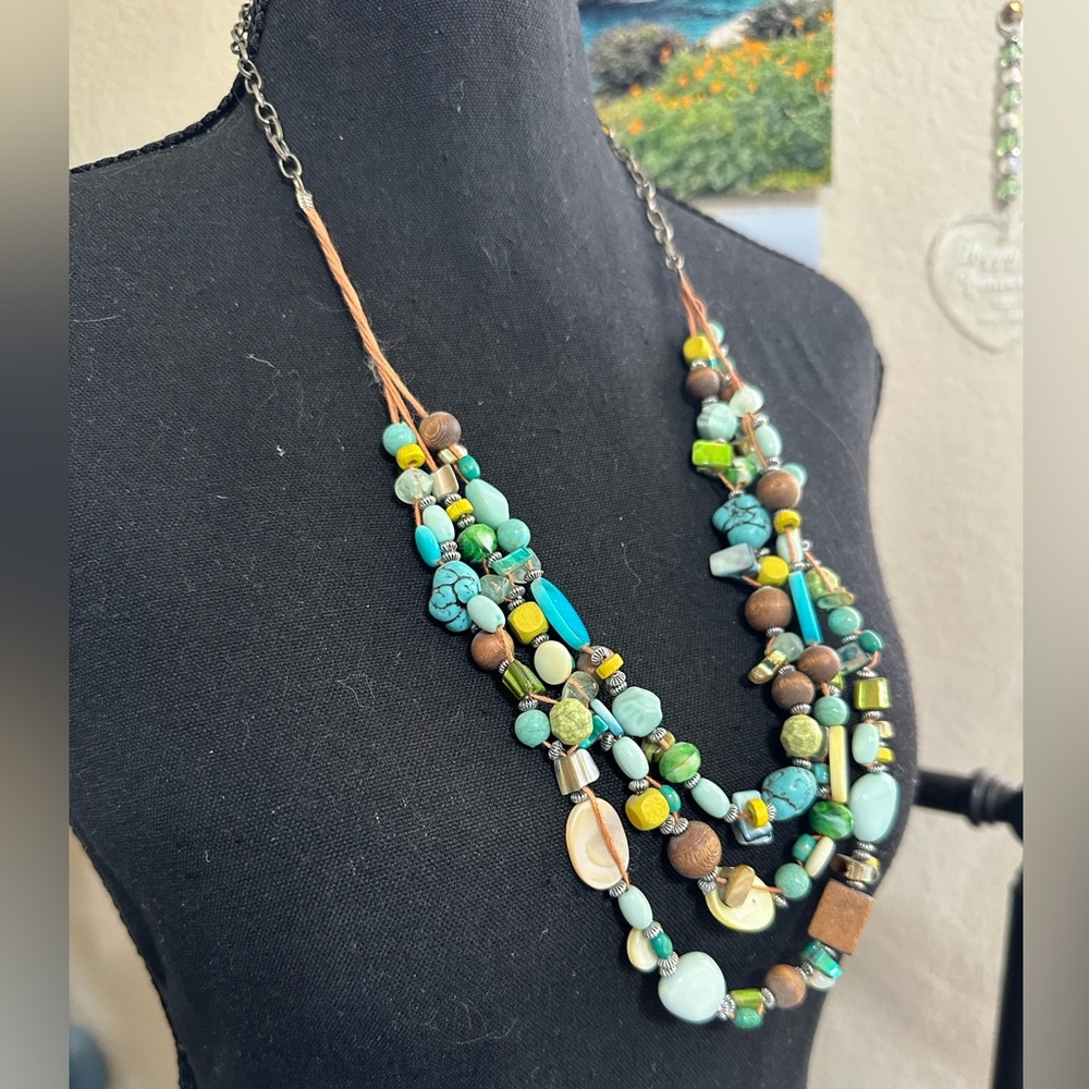 Beaded Multi-Strand Turquoise & Green Necklace - Artisan Fashion Jewelry